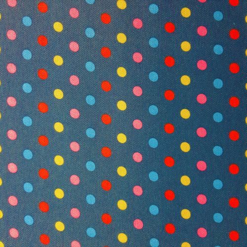 Polyester Canvas Druck blau mit bunte Punkte