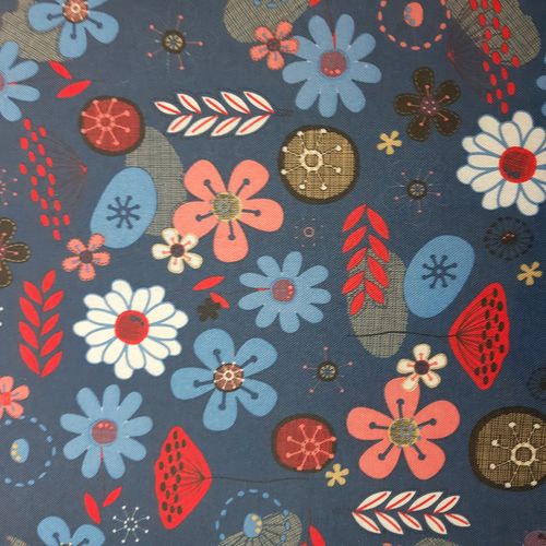 Polyester Canvas Druck blau mit bunten Blumen